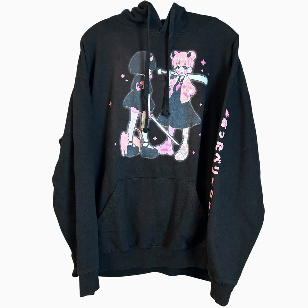 Anime Punk and Kawaii demonic duo Hoodie Size Large Hot Topic Black Emo Goth